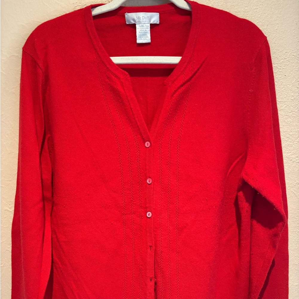 Mc Duff Red Button-Front Cashmere Cardigan – Women’s XL